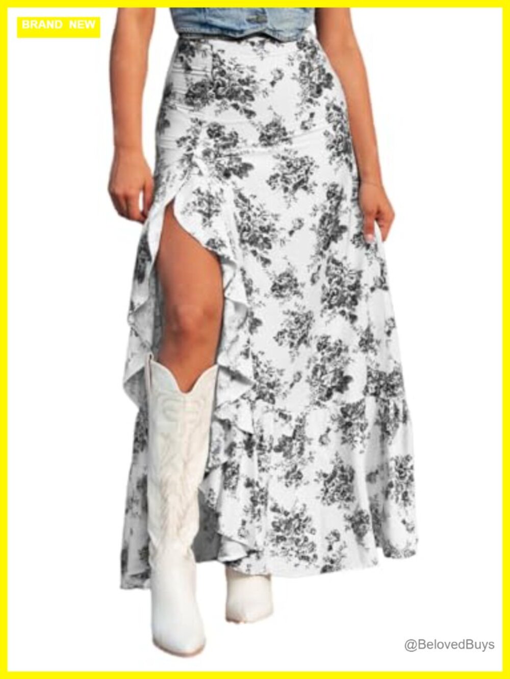 Floral High Waisted Wrap Maxi Skirt Ruffle Slit Boho Summer